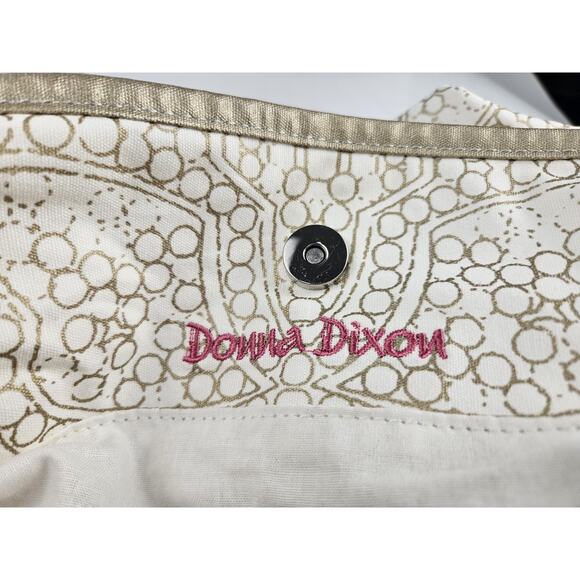 Donna Dixon Large Rope Handle Off-White & Gold Canvas Tote Bag - Picture 5 of 11